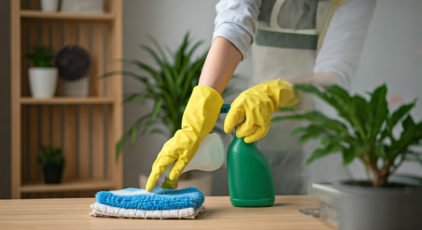 Eco-friendly office cleaning scene