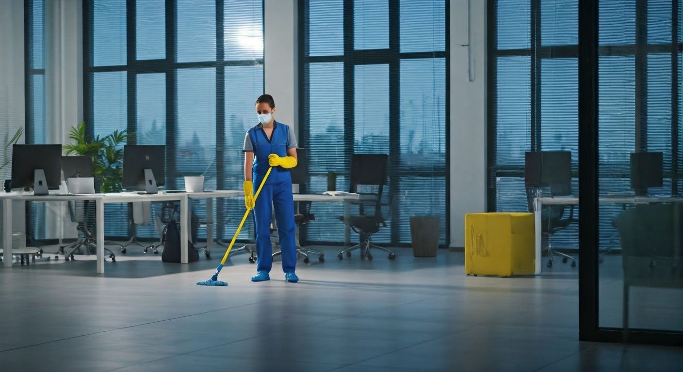 Clean office environment with janitor