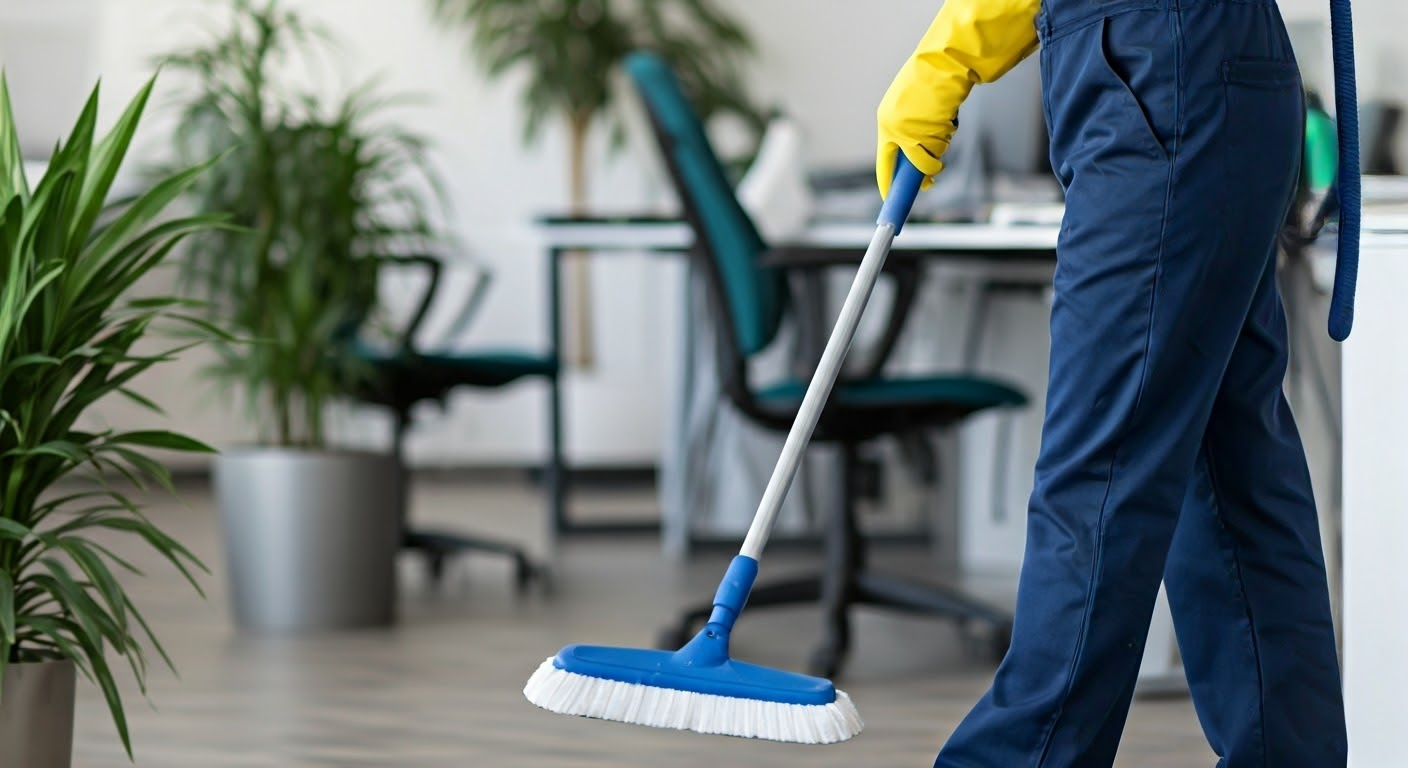 Janitor cleaning an office space